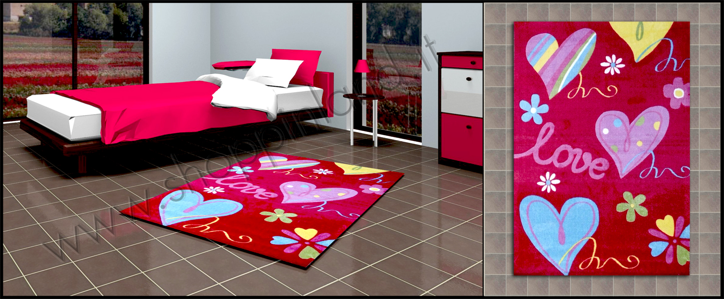arreda la camera dei tuoi bambini con i tappeti anallergici e con colori atossici bellissimi decori e prezzi bassi decoro cuore love rosso, shoppinland