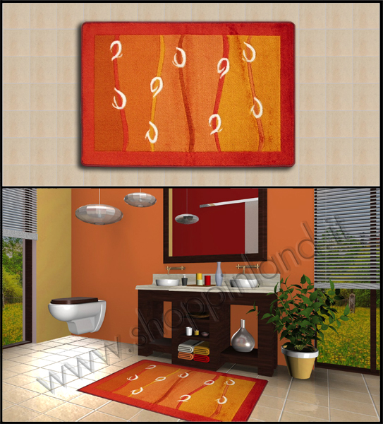 tappeti per il bagno giallo arancio con decoro astratto shoppinland antiscivolo prezzi bassi, shoppinland