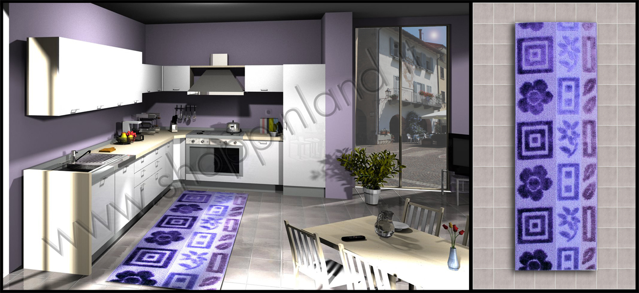 tappeti x la cucina antiscivolo on line decoro floreale shoppinland low cost colore lilla viola